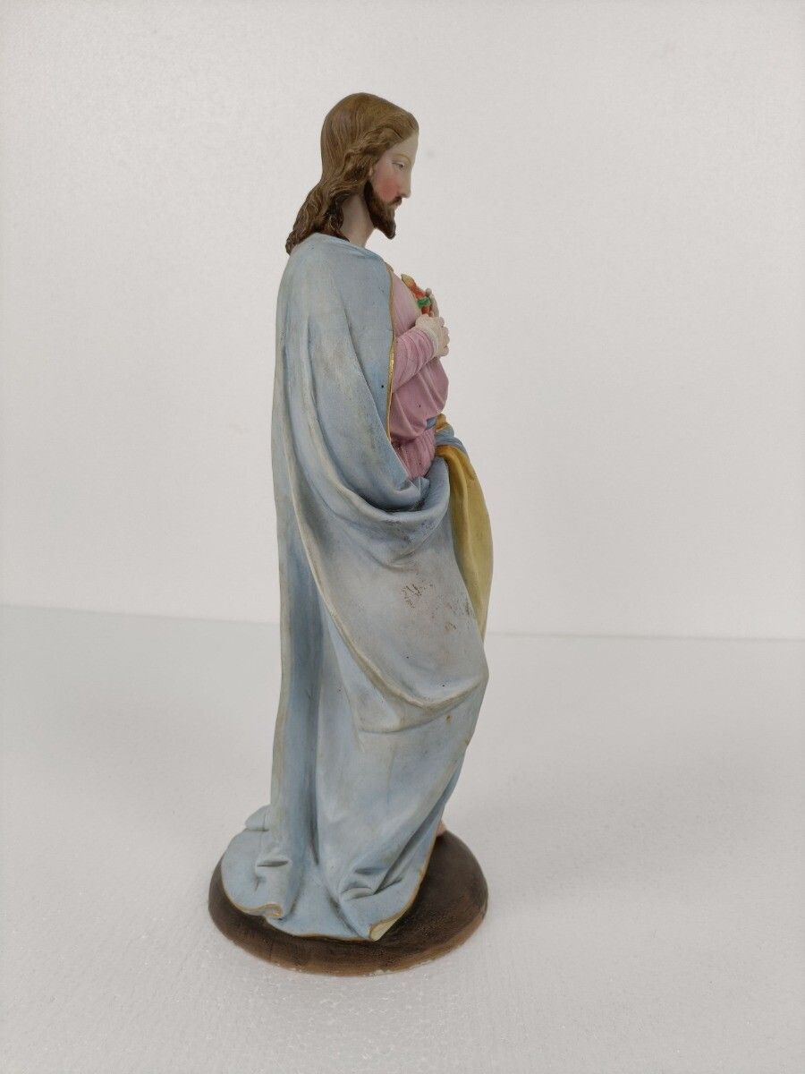 Antique  Statue Bisque Porcelain Jesus Christ Saviour Holy Sacred Heart photo 190.0