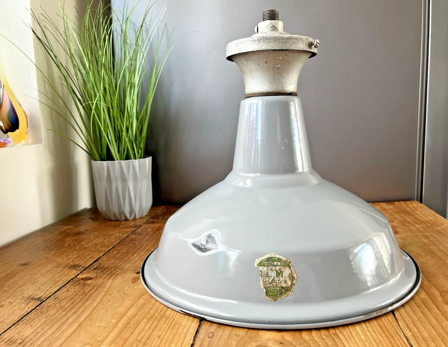 photo furniture 13" Industrial Factory Enamel Benjamin Rlm Crysteel Ceiling Light Shade Saaflux