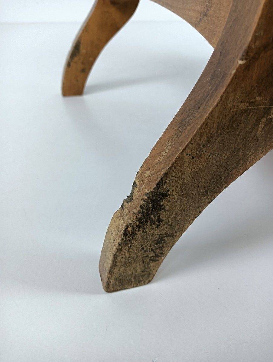 Vintage Foot Stool Ottoman Footstool Wooden Wooden Legs  Cowhide Funky Authentic photo vintage