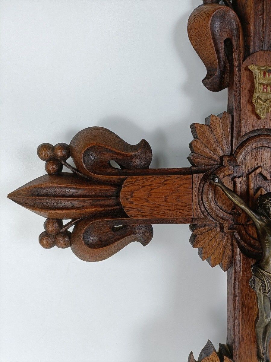 Large Hand Carved Wooden French Hanging Crucifix Cross Grapes French Gorgeous photo Art