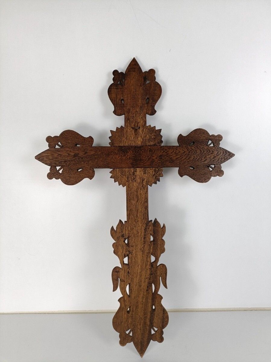 Large Hand Carved Wooden French Hanging Crucifix Cross Grapes French Gorgeous photo buy