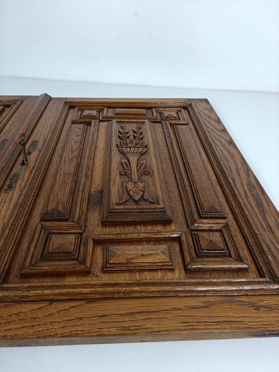 Pair Antique French Hand Carved Wood Oak Door Panels Reclaimed Architectural Bas photo 323.0