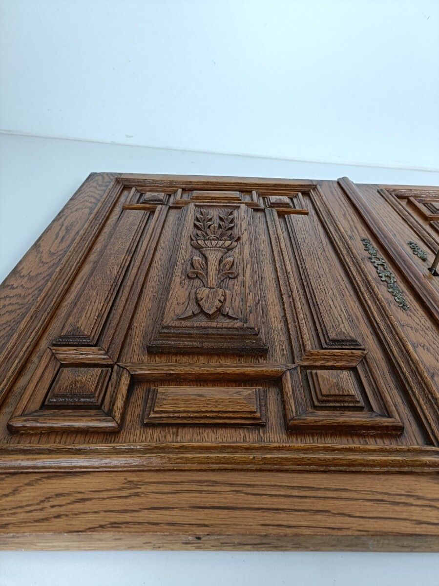 Pair Antique French Hand Carved Wood Oak Door Panels Reclaimed Architectural Bas photo vinterior