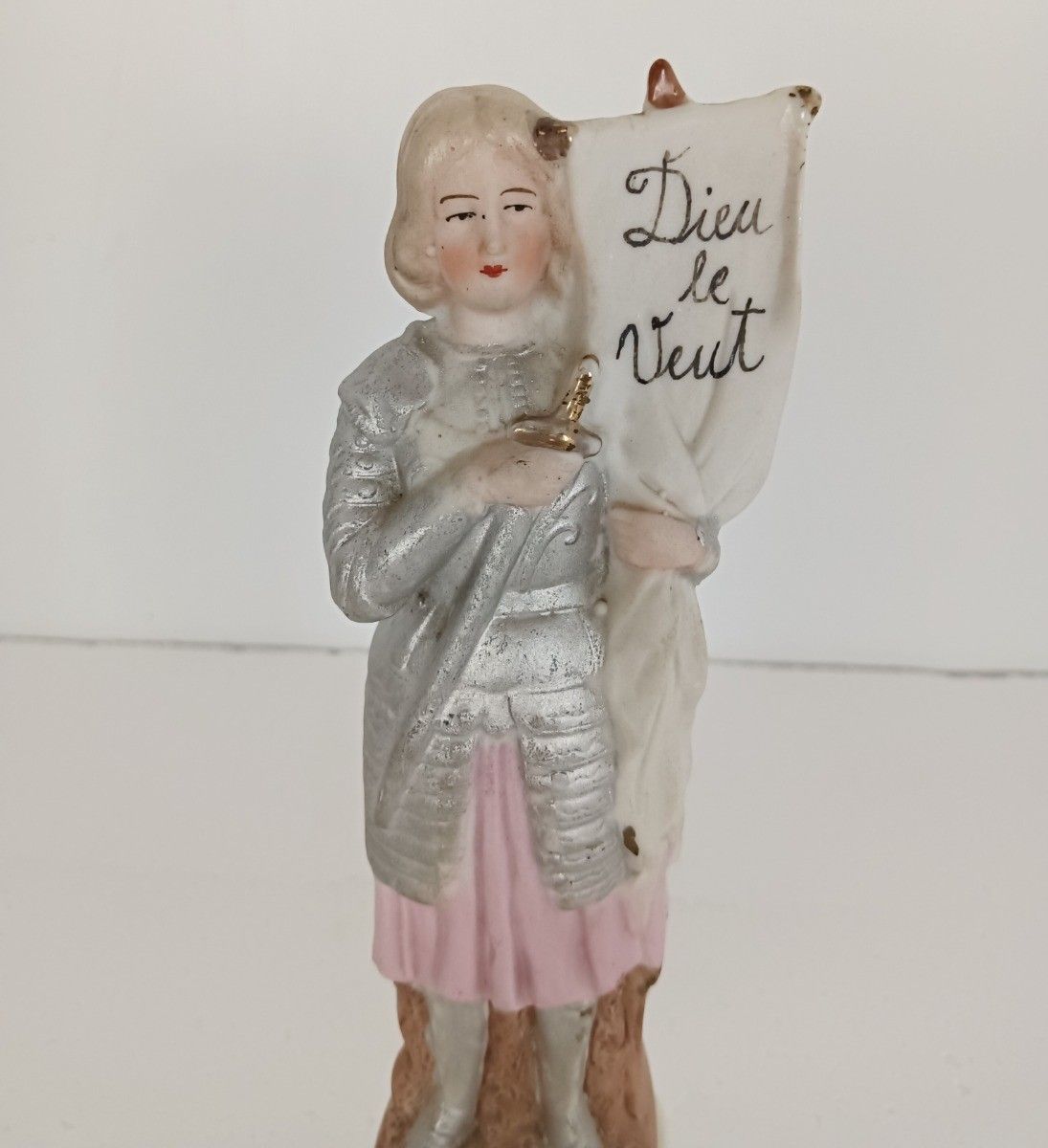 Antique French  Figurine, Joan Of Arc Porcelain Figurine, Jeanne D'arc  Dieu Le photo furniture