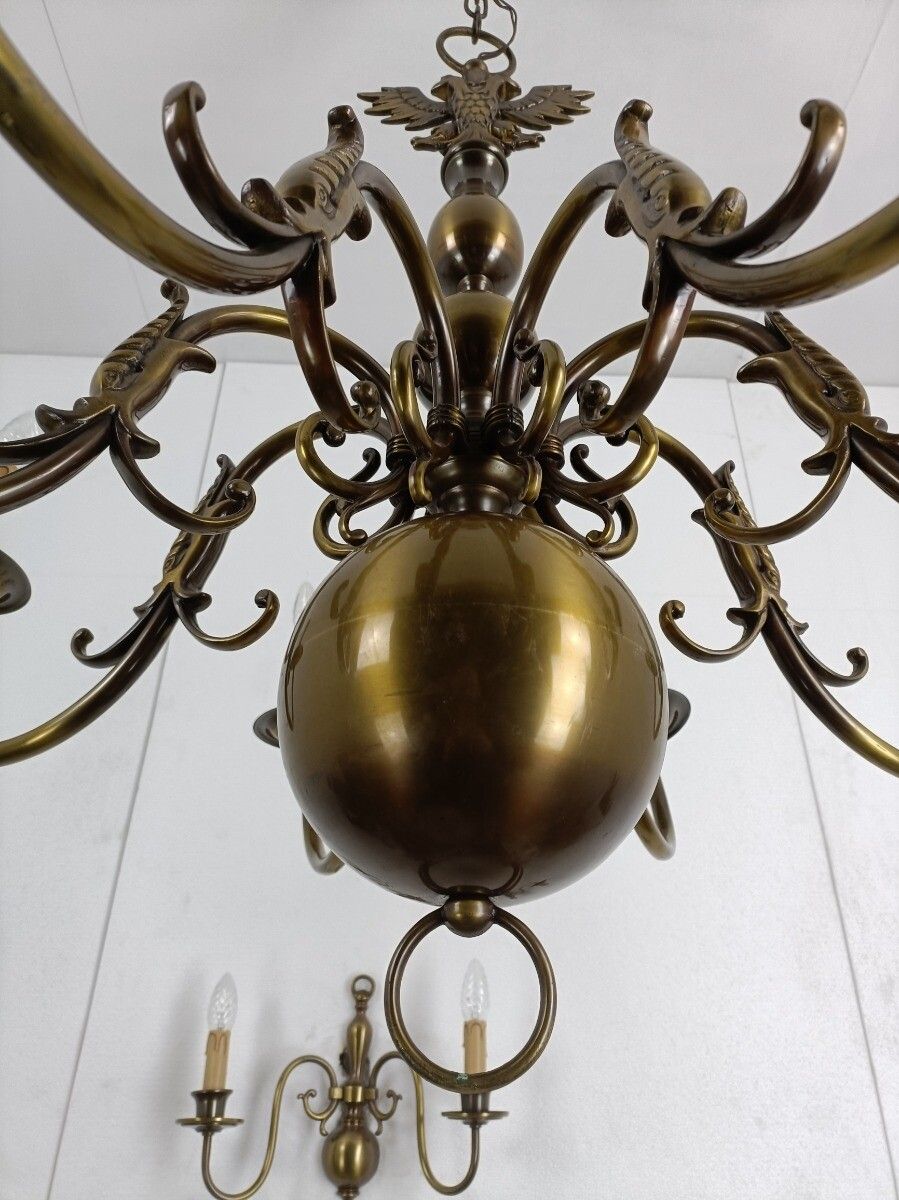 photo for sale Set Of 3  Wall Sconces 1 Large Flemish Dutch Chandelier Very Rare Modernist Bras