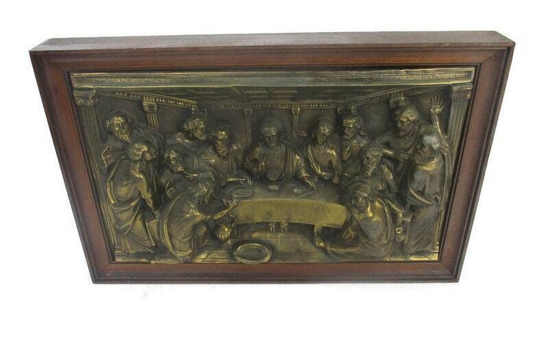 High Relief Brass  Gorgeous Framed  Jesus Christ Last Supper Iconic