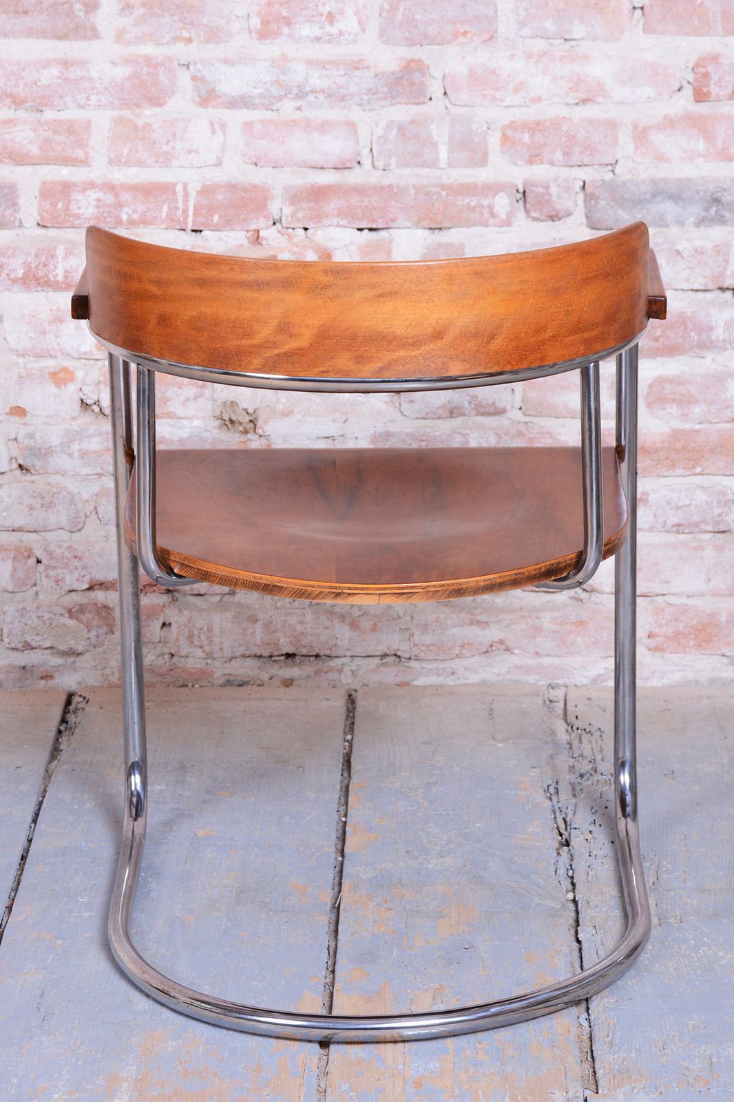 Restored Bauhaus Armchair, By H. Gottwald, Beech, Walnut, Chrome, Czech, 1930s photo 1800.0