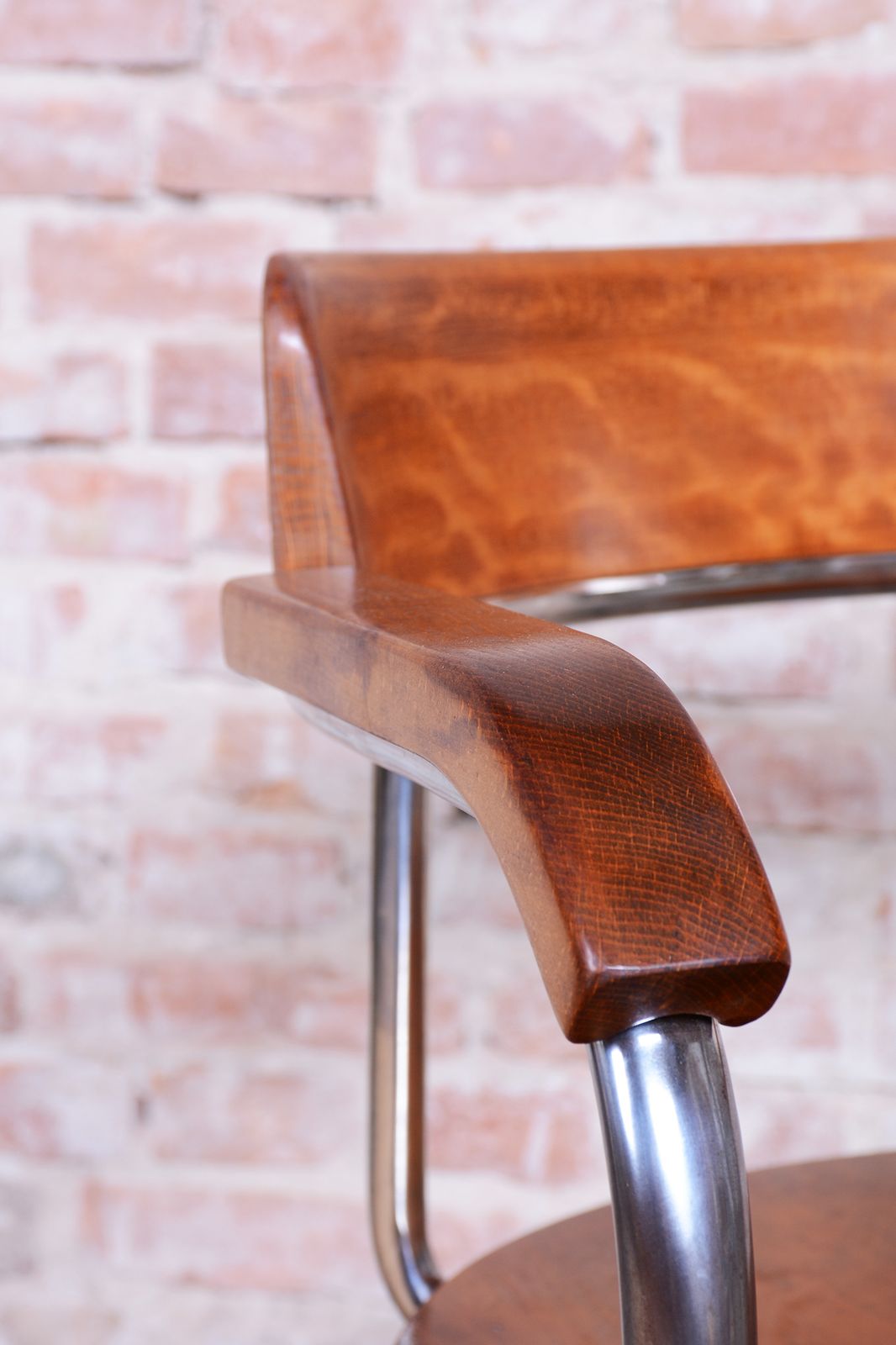 Restored Bauhaus Armchair, By H. Gottwald, Beech, Walnut, Chrome, Czech, 1930s photo buy