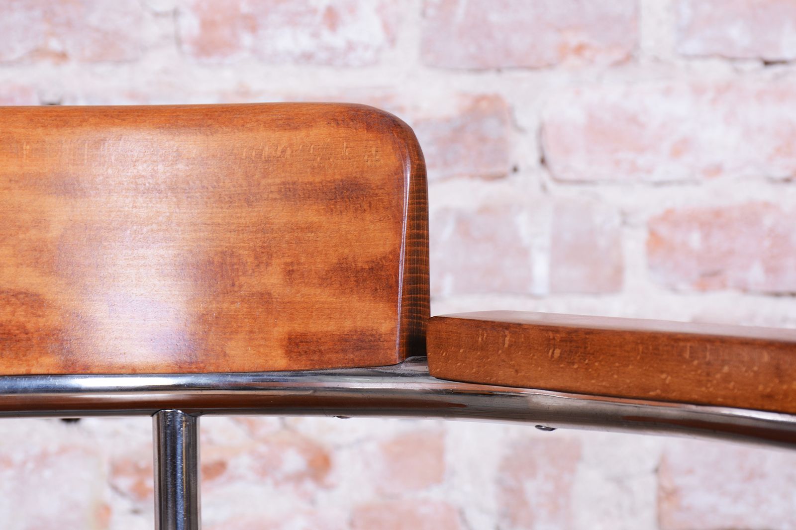 1800.0 Restored Bauhaus Armchair, By H. Gottwald, Beech, Walnut, Chrome, Czech, 1930s photo