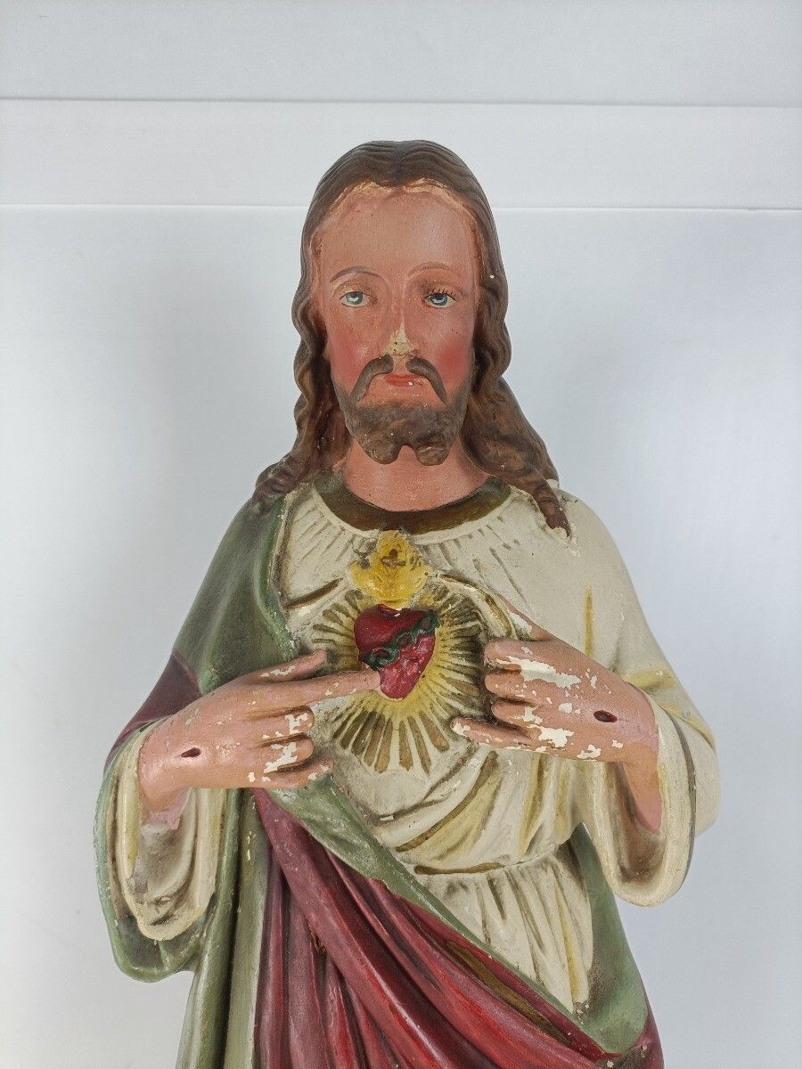 384.0 Large Neo Gothic Statue Jesus Christ Holy Sacred Heart Plaster Antique photo