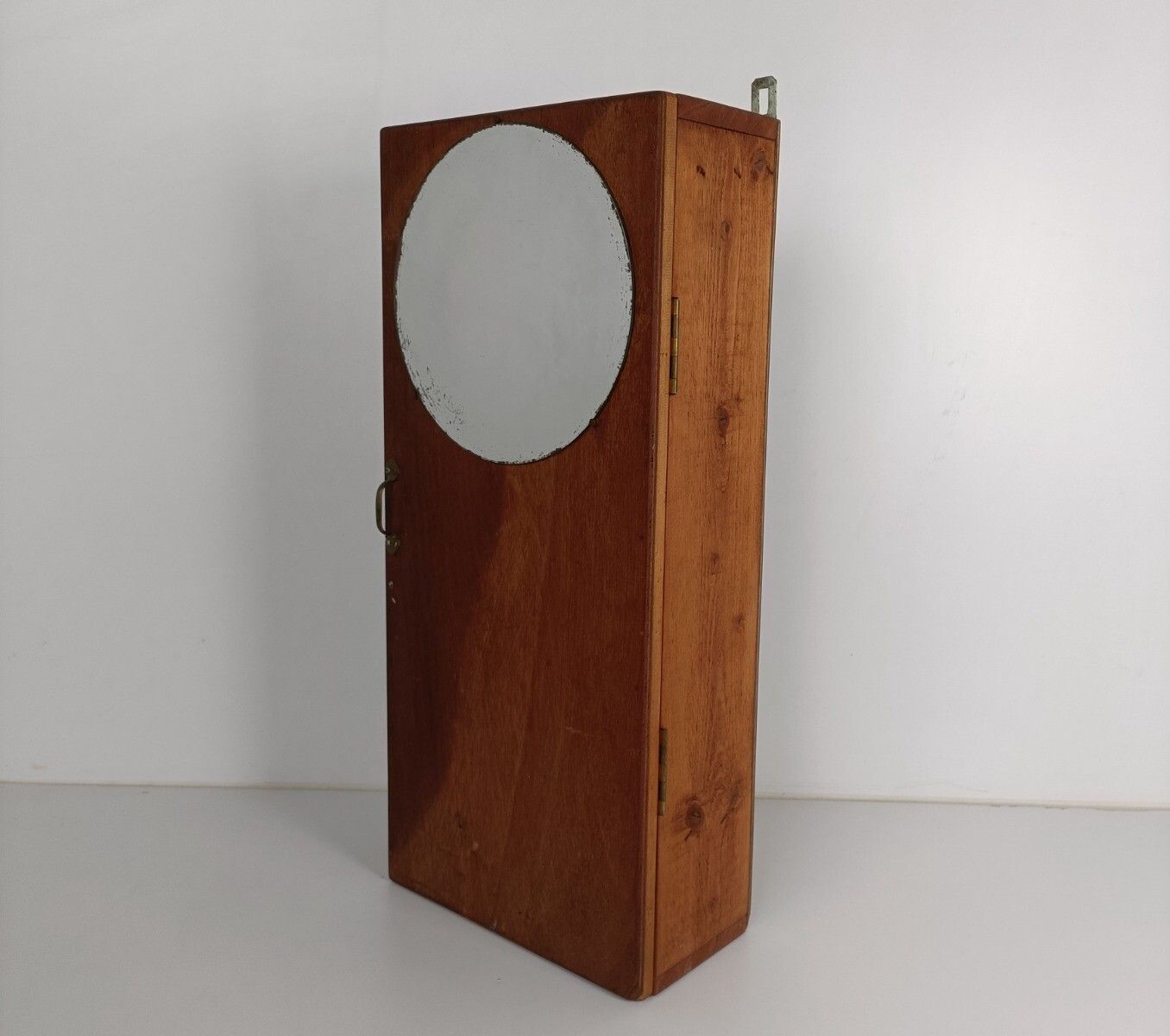 Large Wall Hanging Cabinet Vintage Round  Mirror  Wood Medicine Bathroom Apothec photo furniture