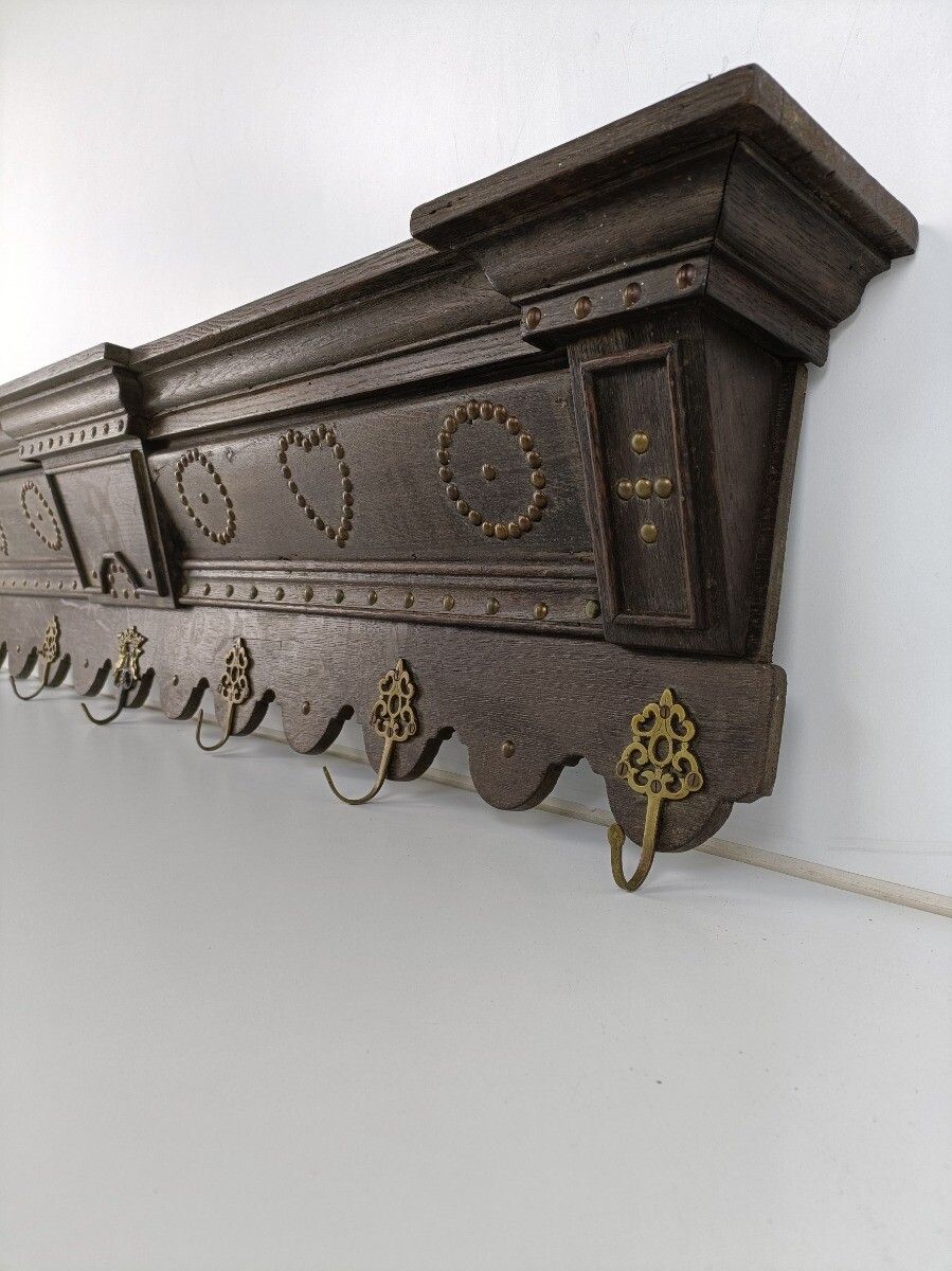 photo for sale Magnificent Antique Carved Wood Coat Hat Rack Ornate Etched Hand Carved Wood Hob