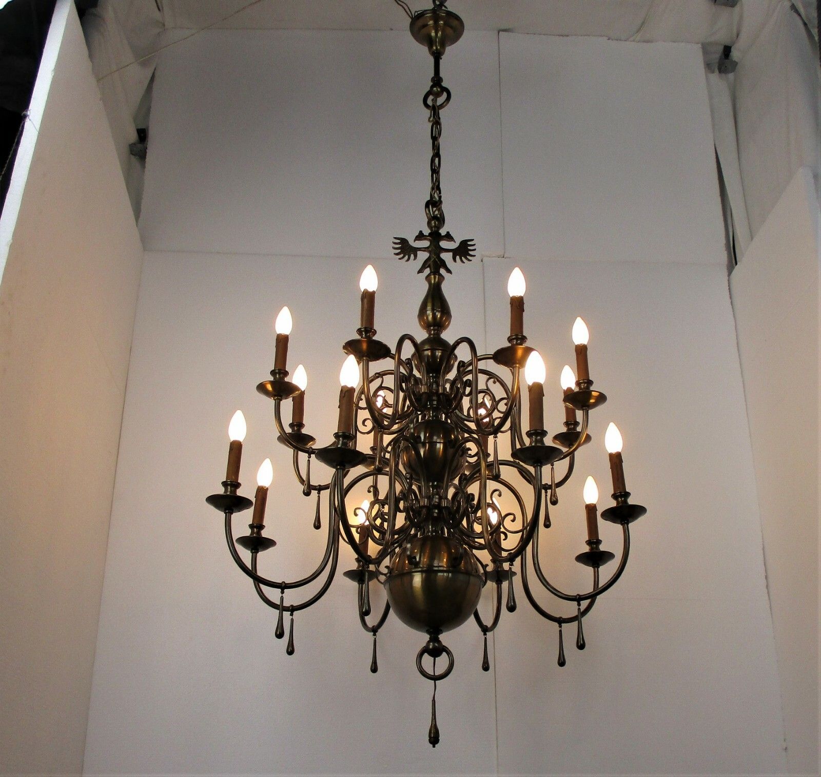 Huge Flemish Double 16 Arms Castle Chandelier Bronze Gilded With Butler Bell Wow photo furniture