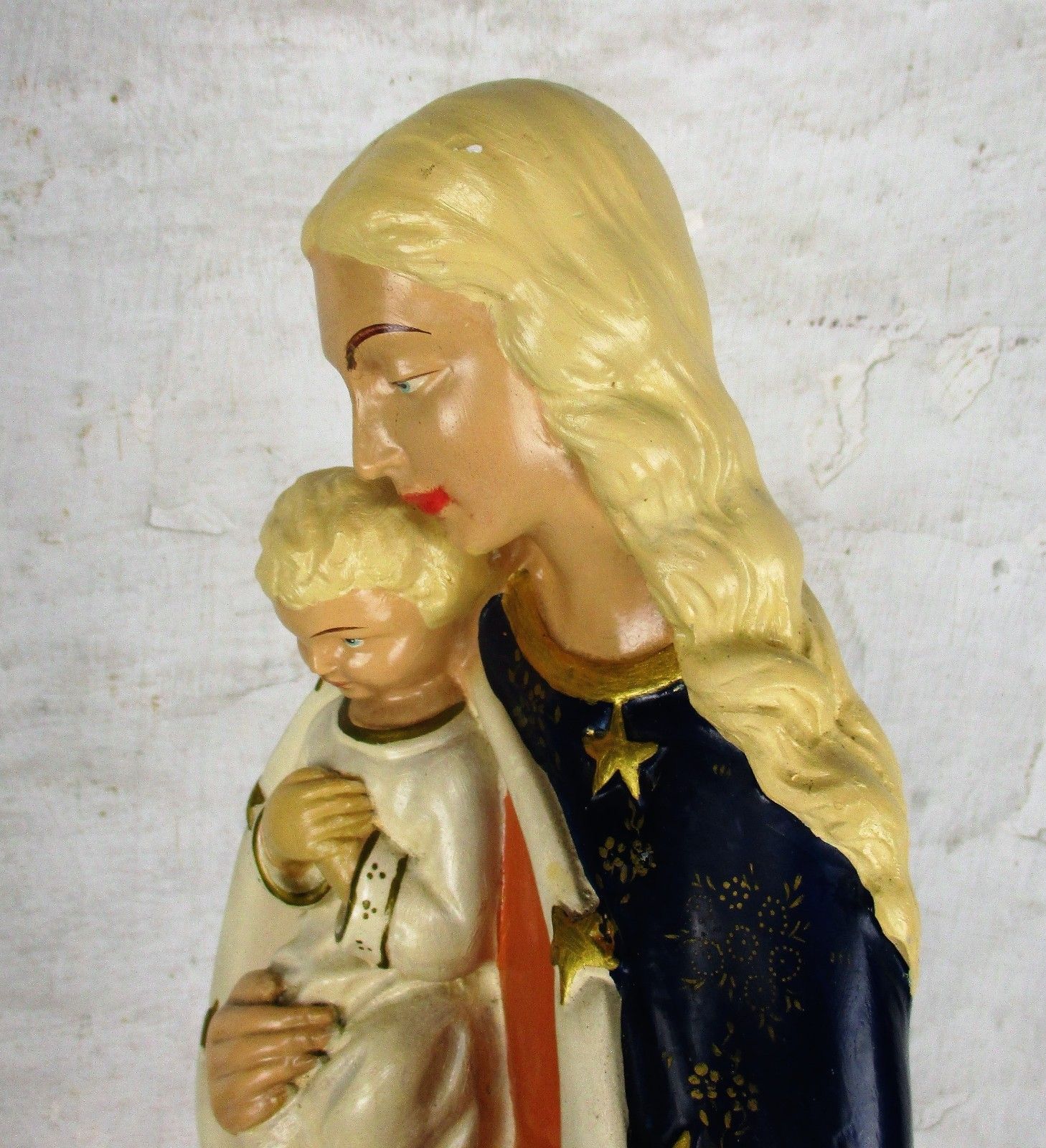 Large Polychrome Statue Virgin Mary Holy Mother Infant Child Mid Century Modern photo buy