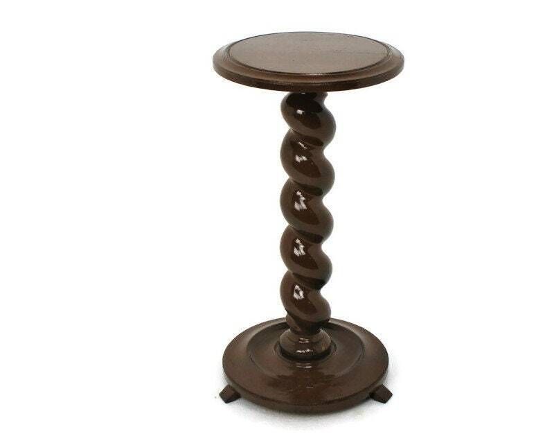 Hand Carved Wooden Barley Twist Pedestal Display Side Table Plant Stand Barn Cou
