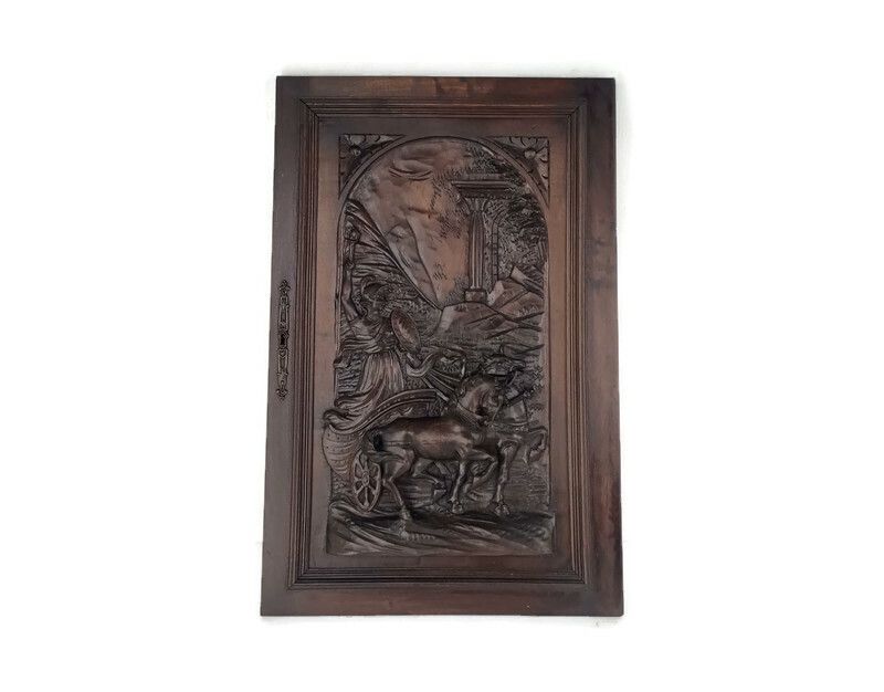 Antique Hand Carved  Door Panel  Roman Charriot Warrior Soldier Reclaimed Archit