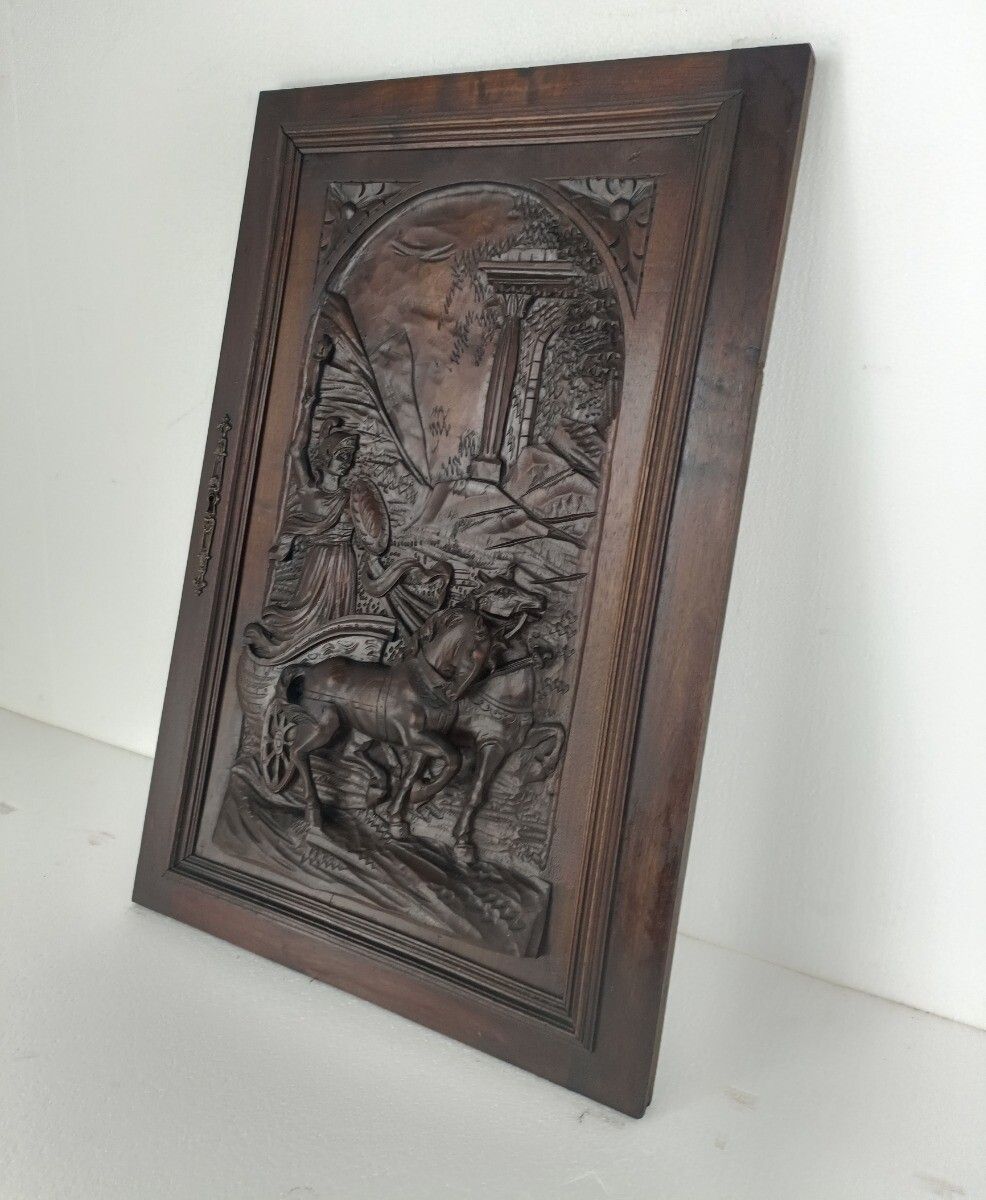 Antique Hand Carved  Door Panel  Roman Charriot Warrior Soldier Reclaimed Archit photo for sale