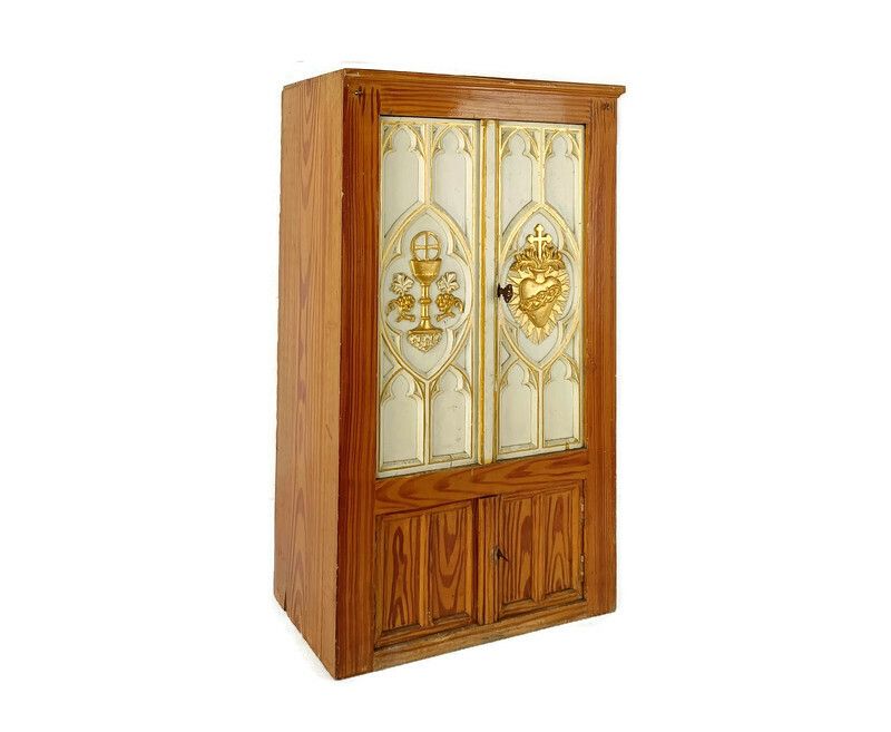 Wooden Antique Tabernacle Cabinet Church Tabernaculum Hand Carved Htf