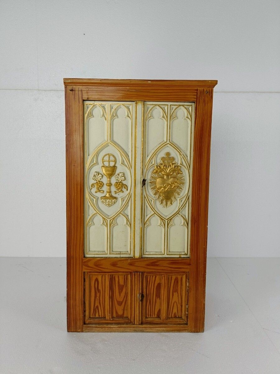 Wooden Antique Tabernacle Cabinet Church Tabernaculum Hand Carved Htf photo for sale