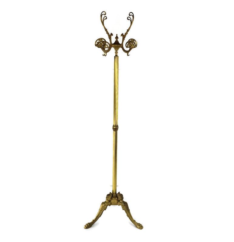 Mid Century Modern  Ornate  Brass Hall Tree Floor Coat Hat Rack Eyecatcher Italy