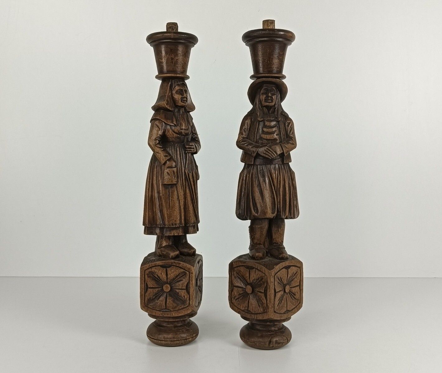Large Antique Hand Carved Wooden Trims Breton Figures Couple France Reclaimed Ar photo furniture