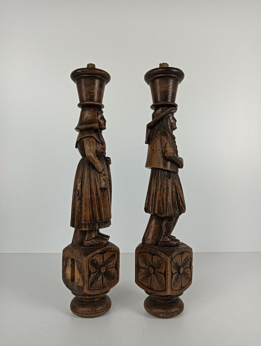 Large Antique Hand Carved Wooden Trims Breton Figures Couple France Reclaimed Ar photo vintage