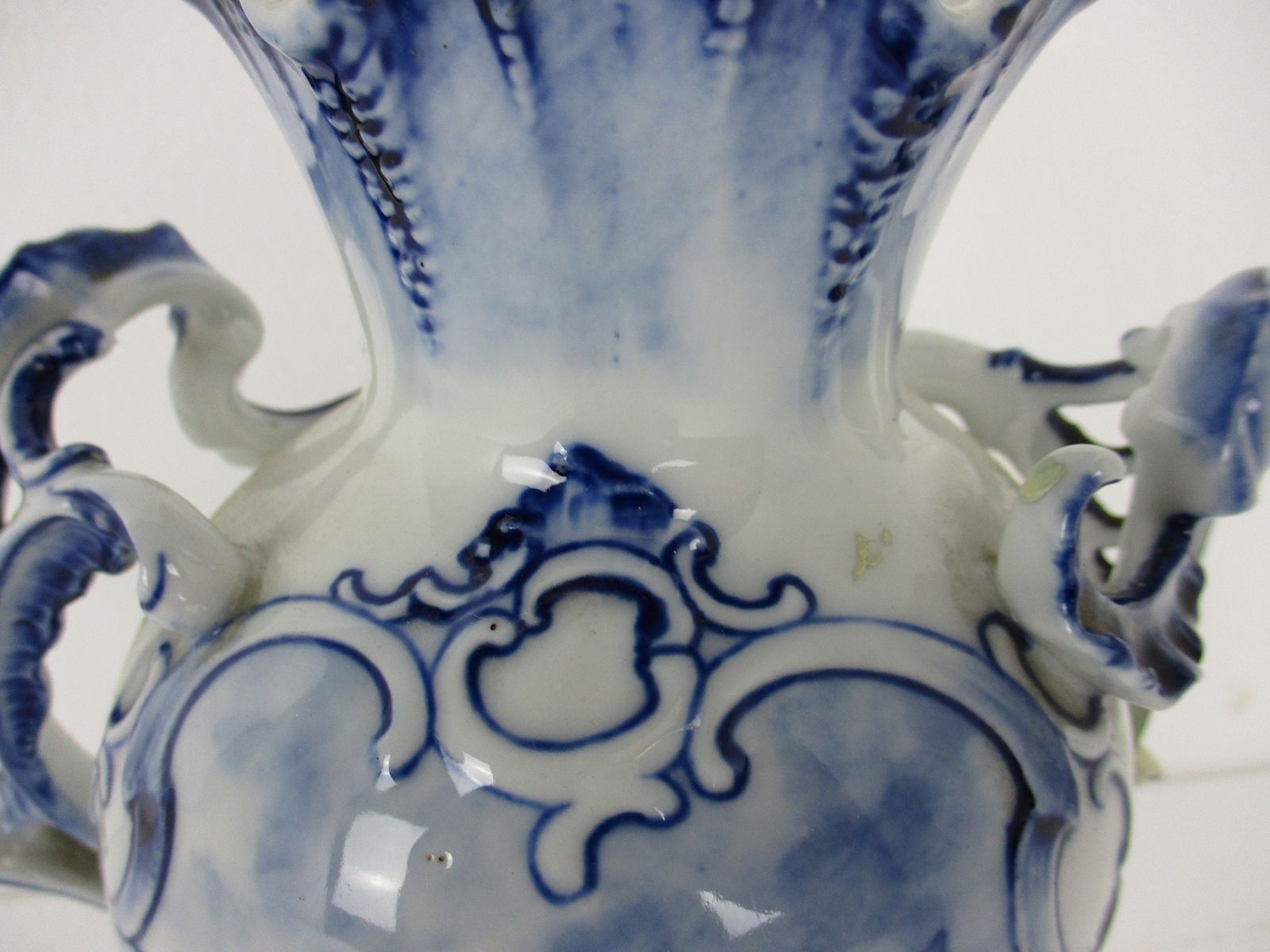 Antique 19th Century Rauenstein Vase Jar Porcelain Germany Marked Blue White photo for sale