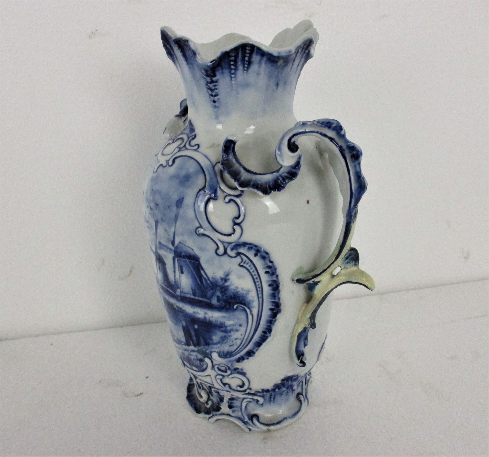 Antique 19th Century Rauenstein Vase Jar Porcelain Germany Marked Blue White photo Home Decor