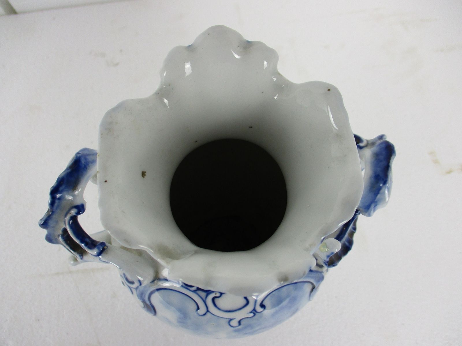 Antique 19th Century Rauenstein Vase Jar Porcelain Germany Marked Blue White photo vinterior
