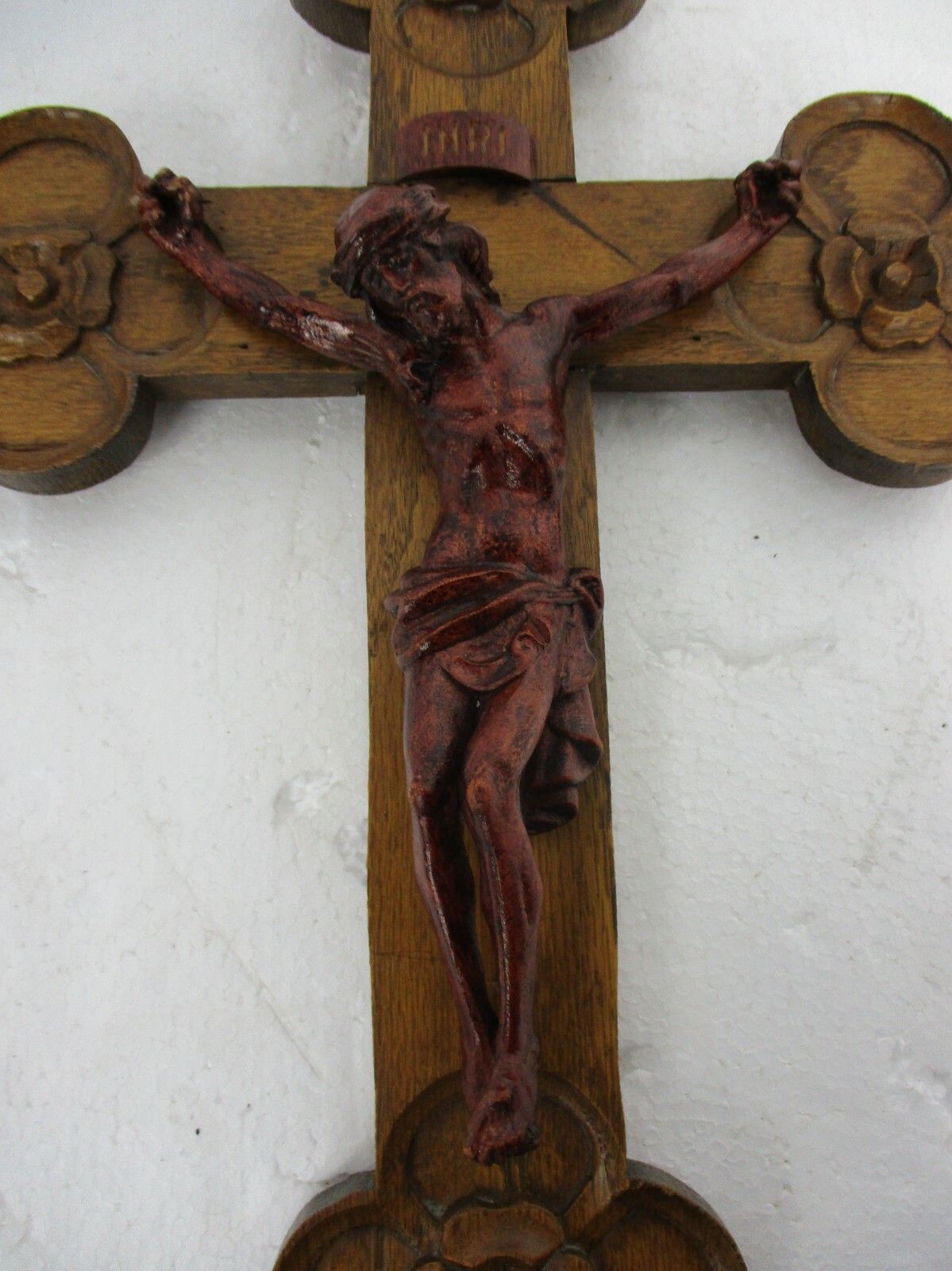 Hand Carved Wood  Hanging Ornate Crucifix Wooden Small Corpus Jesus Christ photo Art
