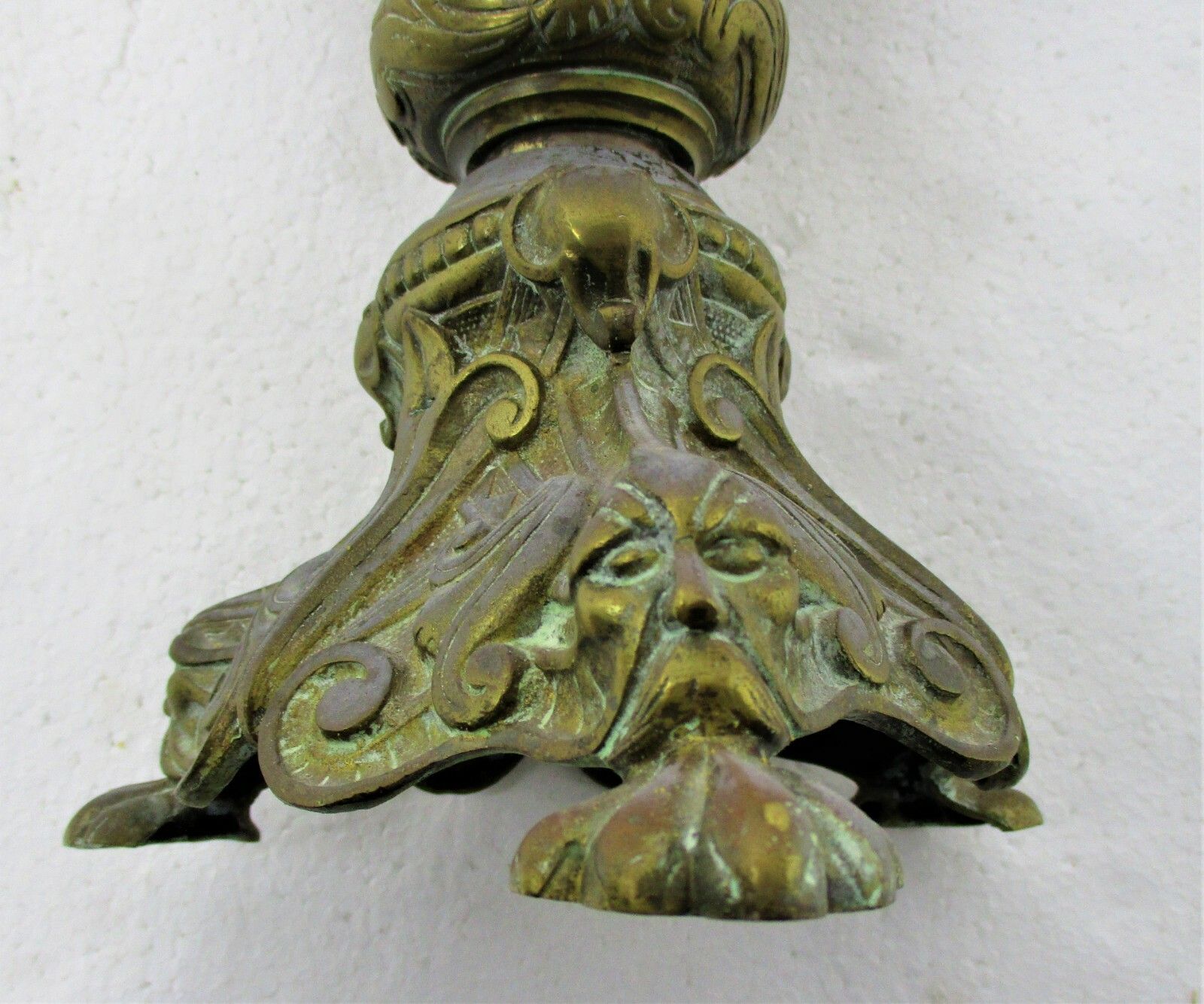 Antique 1900 Candle Holder Candlestick Church Altar Brass Heraldic Gothic photo vintage