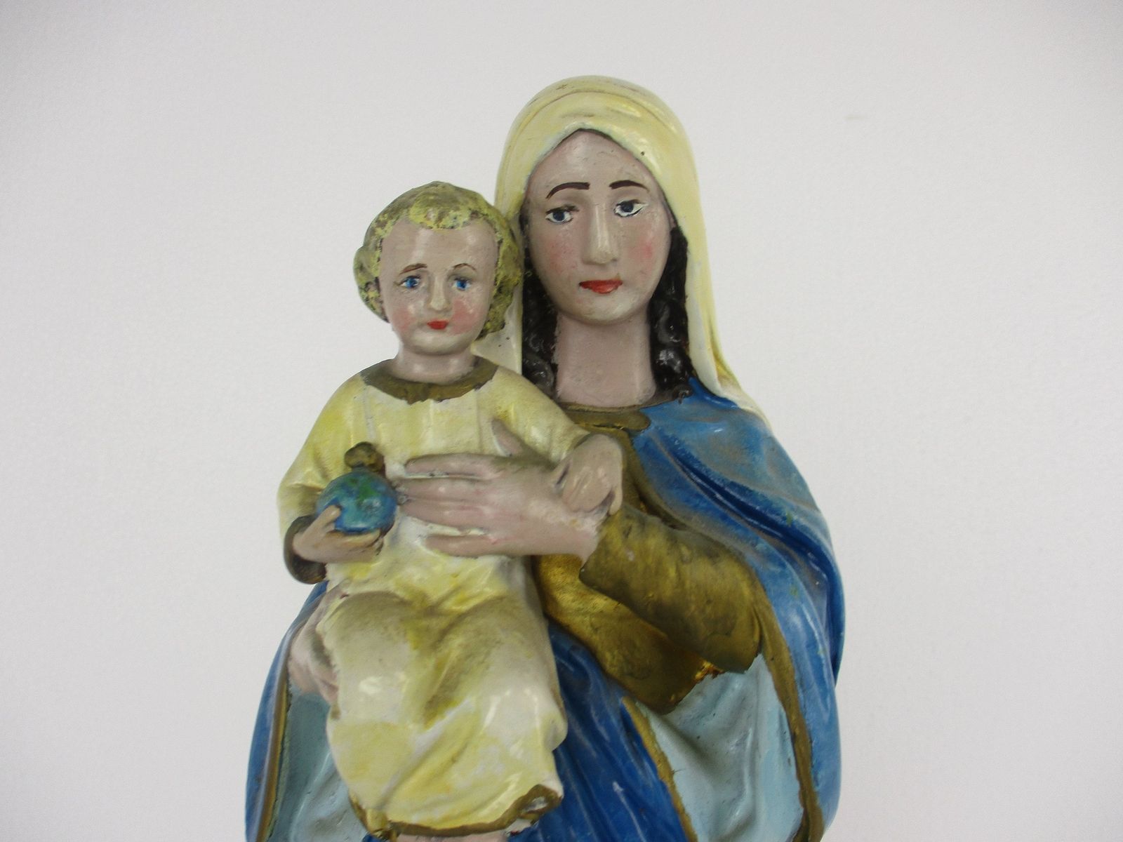 Virgin Mary Madonna Infant Child Plaster Statue Tenderness Plaster Polychrome 16 photo furniture
