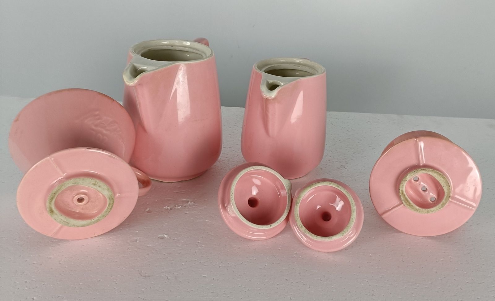 Set Antique Pink Porcelain Melitta Art Deco Teapot Coffee Pot Filters photo 146.0