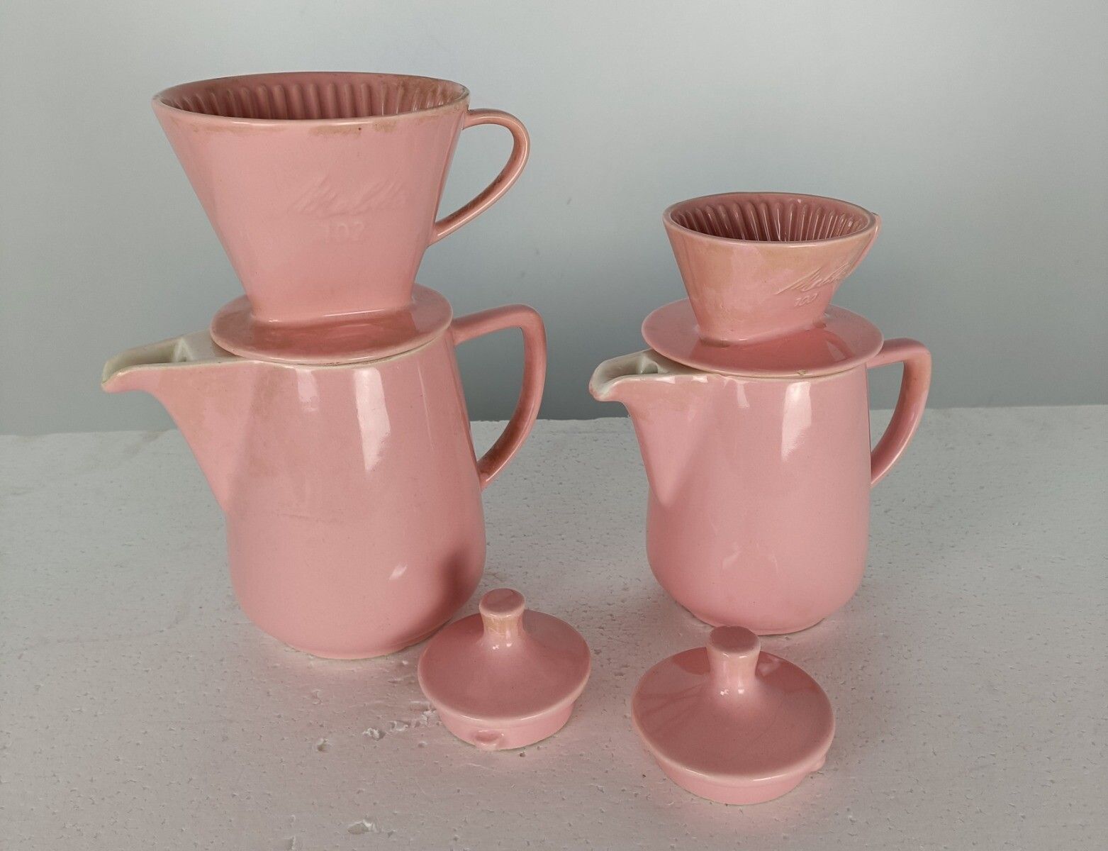 Home Decor Set Antique Pink Porcelain Melitta Art Deco Teapot Coffee Pot Filters photo