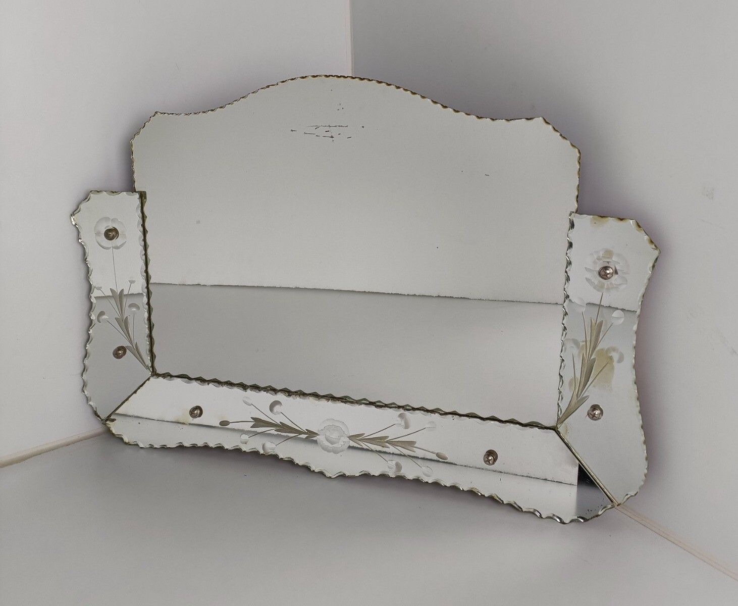 Large Art Deco Nouveau Wall Hanging Ornate Mirror Vanity Cut To Clear Glass Wow photo furniture