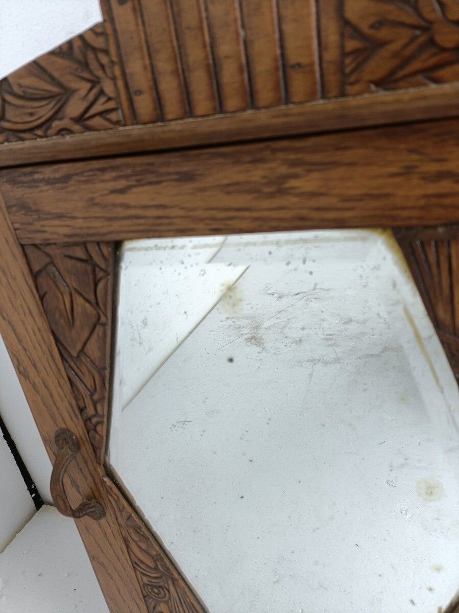 Medicine Apothecary Cabinet Gorgeous Ornate Wood Beveled Glass Japandi Style photo 244.0