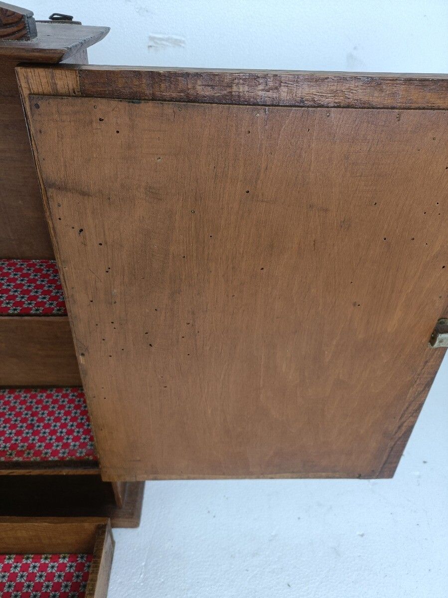 Medicine Apothecary Cabinet Gorgeous Ornate Wood Beveled Glass Japandi Style photo vintage
