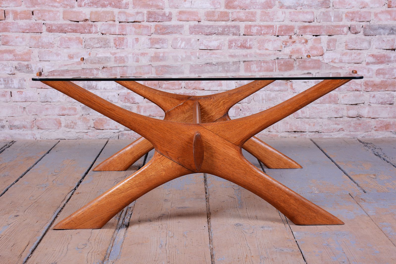 photo furniture Restored Mid Century Dinig Table, By F. S. Abeln, Oak, Glass, Italy, 1950s