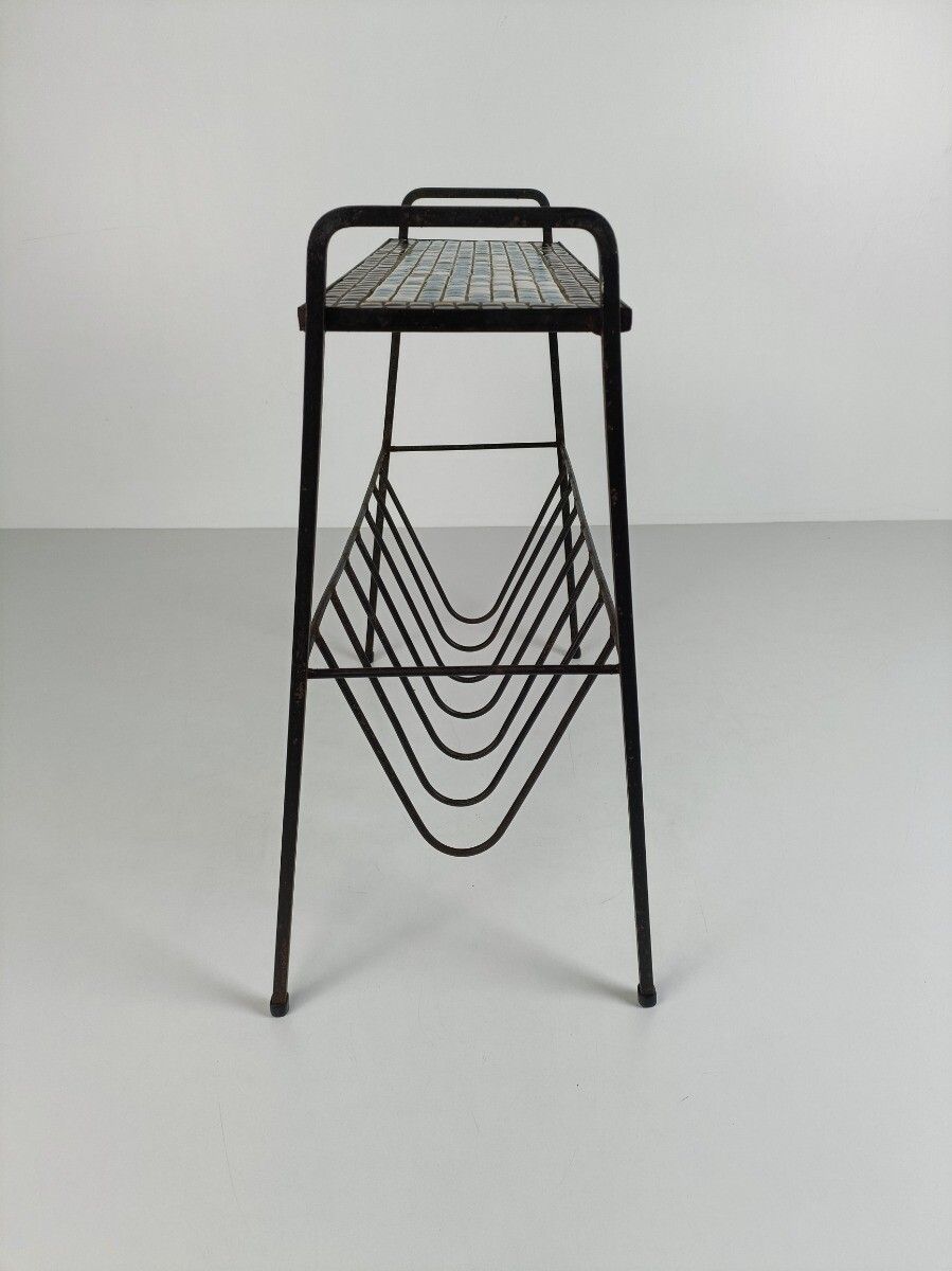 Vintage Mid Century Modern Magazine Rack Newspaper Basket Retro Side Table Mosai photo 182.0