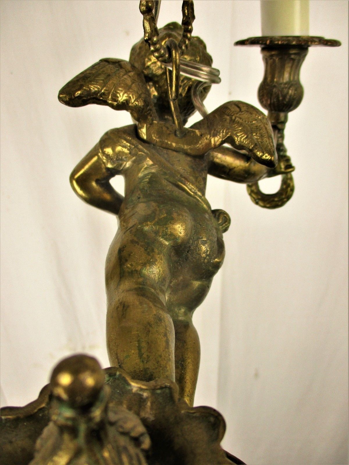 French Bronze Chandelier 3 Lights Arms Putti Cherub Hollywood Regency Romantic photo buy