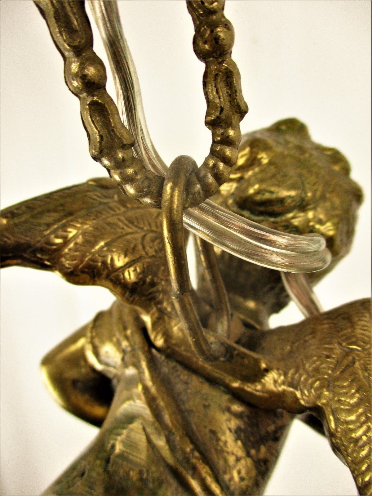 890.0 French Bronze Chandelier 3 Lights Arms Putti Cherub Hollywood Regency Romantic photo