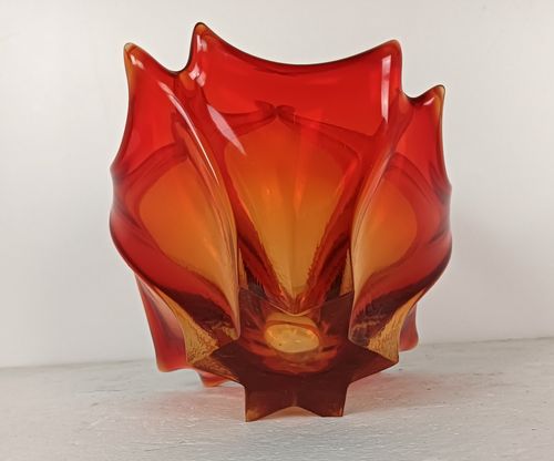 photo for sale Italian Red  Bowl Dish Centerpiece Murano Seguso Art Glass Modernist Basket Vint