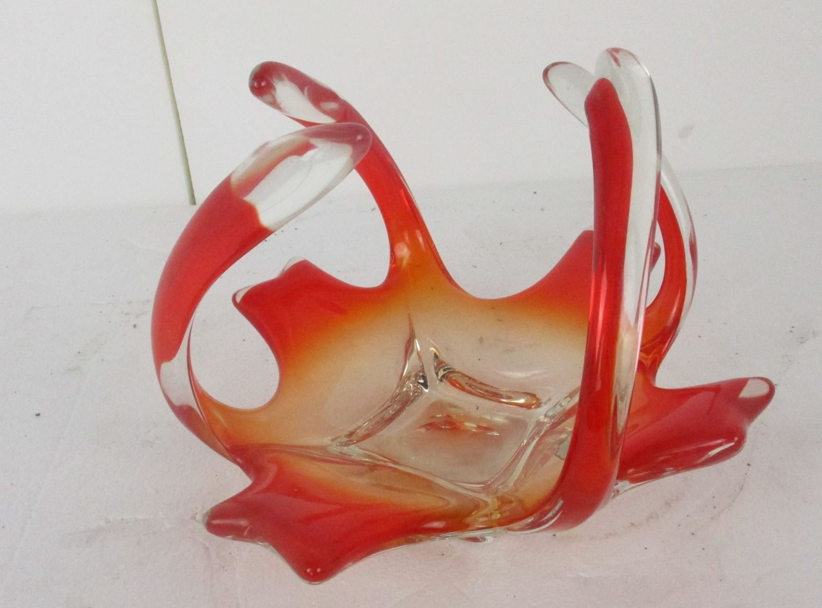 Art Glass Cranberry Red Clear Bowl Dish Centerpiece Basket Val Saint Lambert photo Home Decor