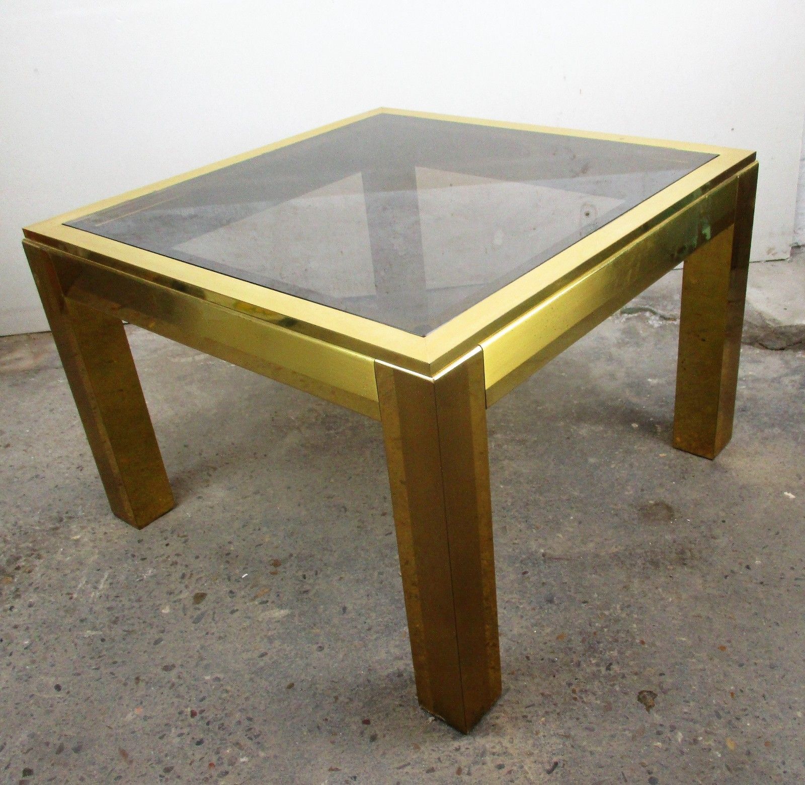 Vintage Italian Design Coffee Side Table Brass Smoked Glass Glam Era Romeo Rega photo vintage