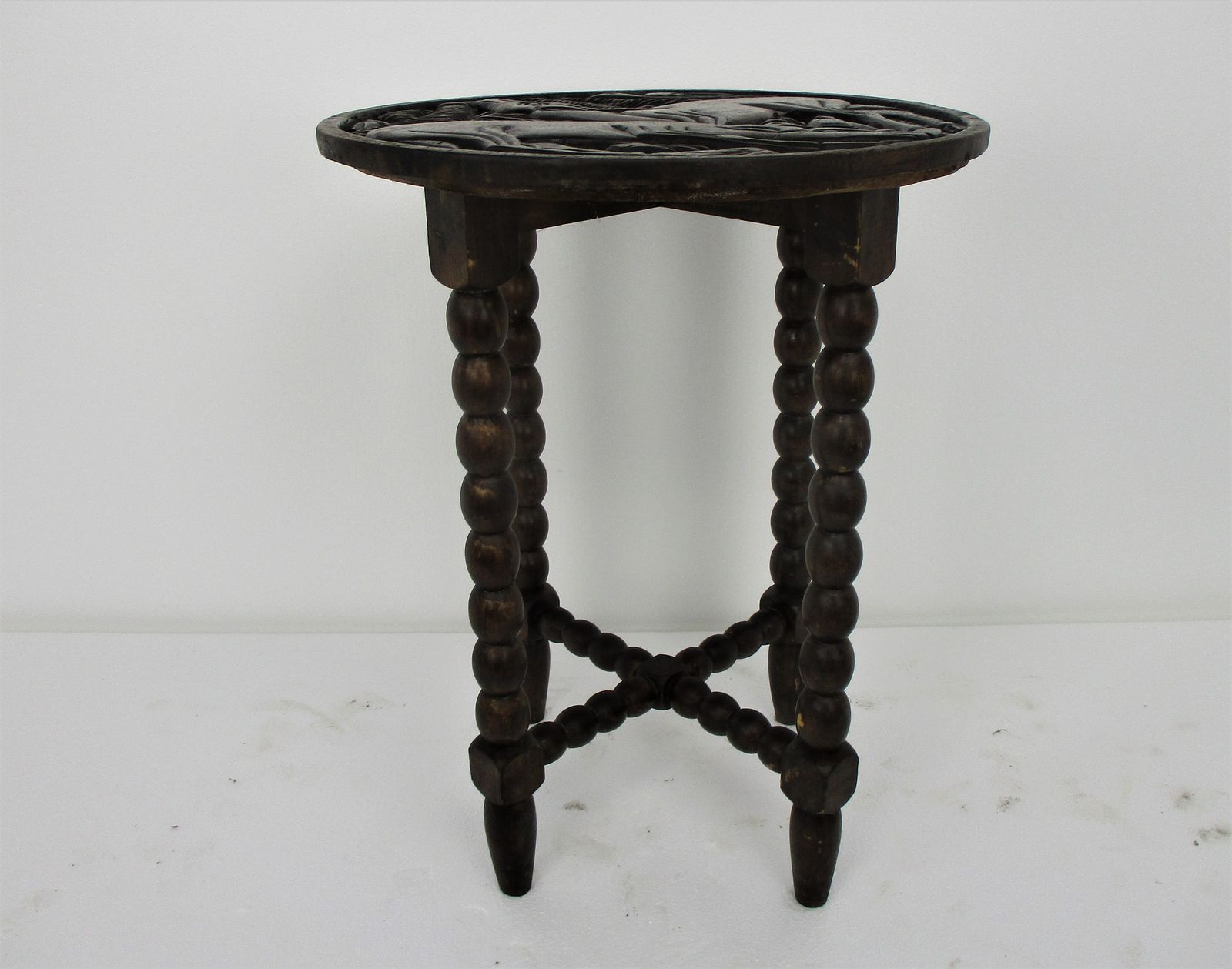 Ornate Hand Carved Wooden Table Deer Mountain Goats Coffee Side Table Wow photo for sale
