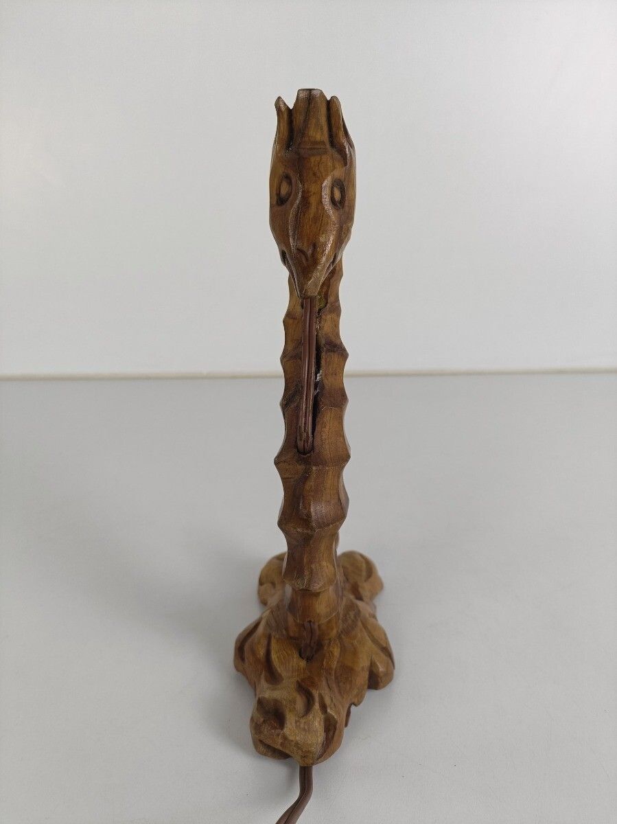 Vintage Hand Carved Wooden Wall Lamp Shade Seahorse Very Rare Funky photo for sale