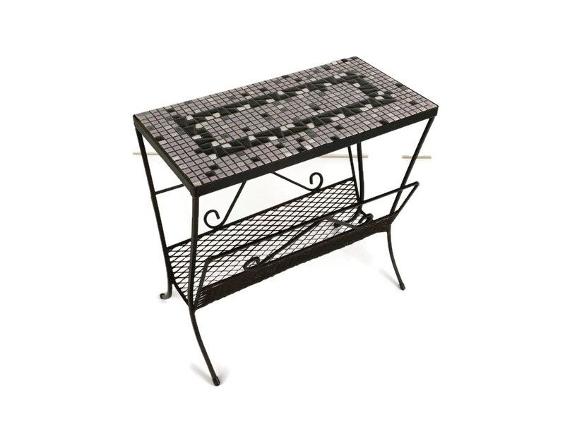 Vintage Mid Century Modern Magazine Rack Newspaper Basket Side Table Mosaic Tile