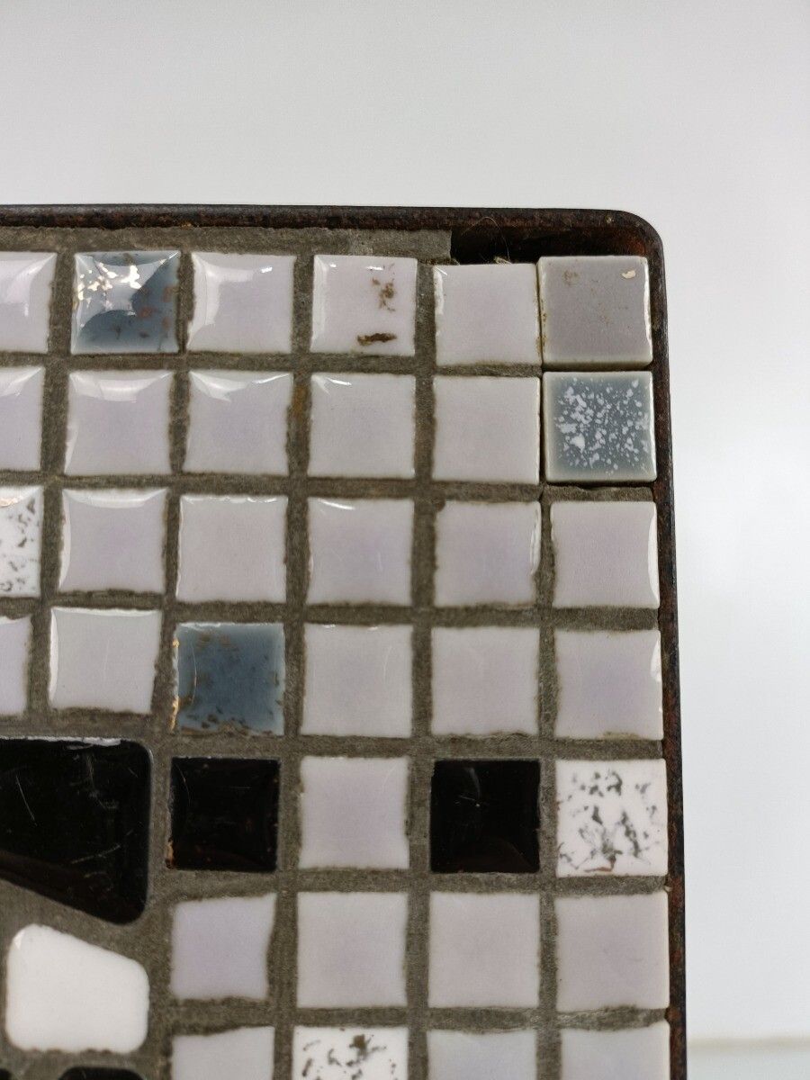 photo for sale Vintage Mid Century Modern Magazine Rack Newspaper Basket Side Table Mosaic Tile