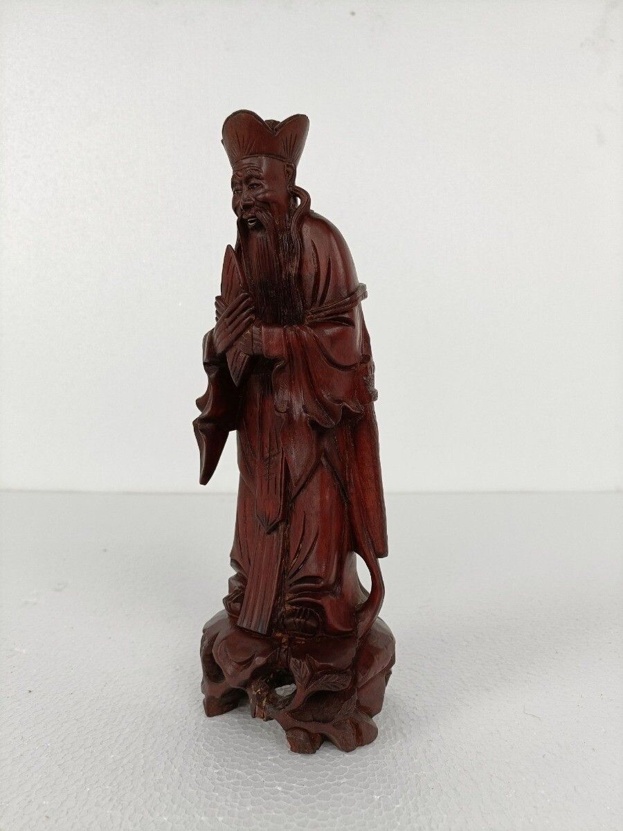 Chinese Rosewood Hand Carved Wooden Figurine Sculpture Wise Old Man photo Home Decor
