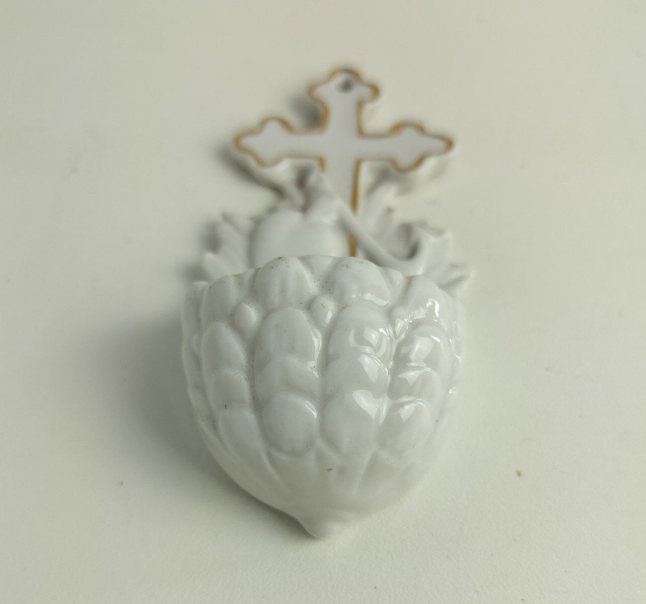 Antique Small Miniature Holy Water Font Vessel  Bisque Porcelain  White Marked G photo furniture
